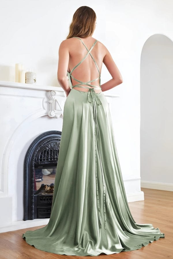 Robe Longue Vert d'Eau Satin