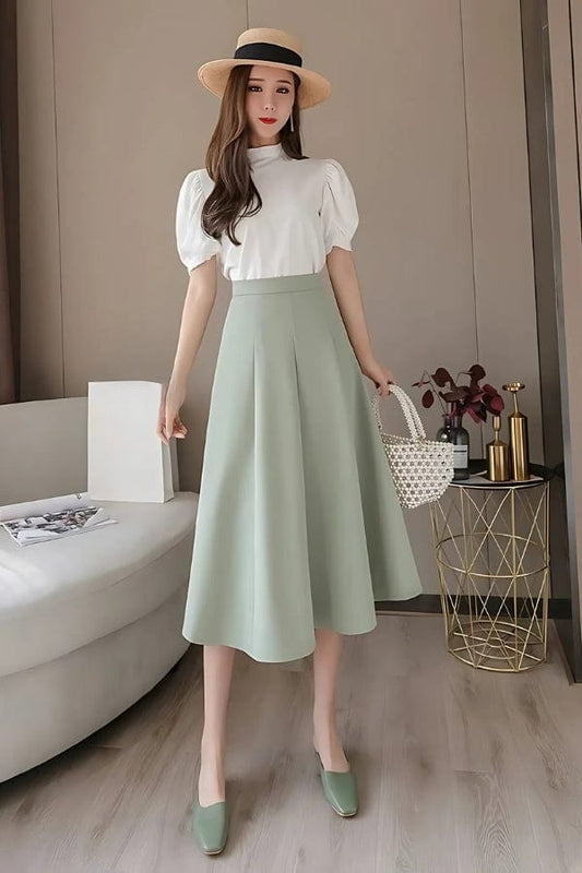 Jupe Midi Vert d'Eau