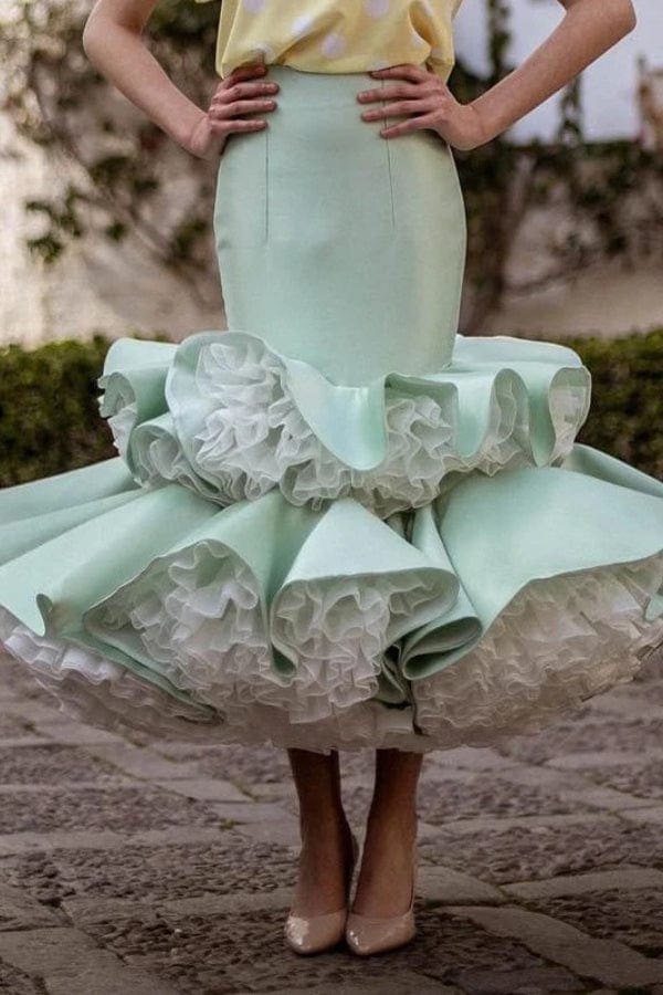 Jupe Satin Vert d'Eau