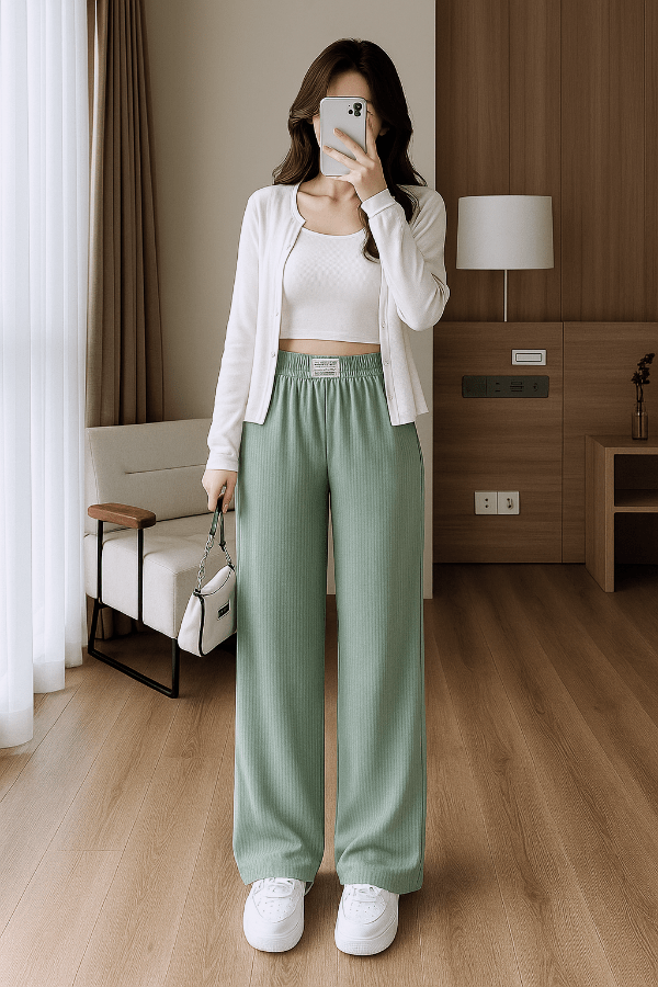 Pantalon Fluide Vert d'Eau