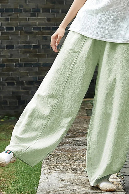 Pantalon Lin Vert d'Eau Cargo Japonais