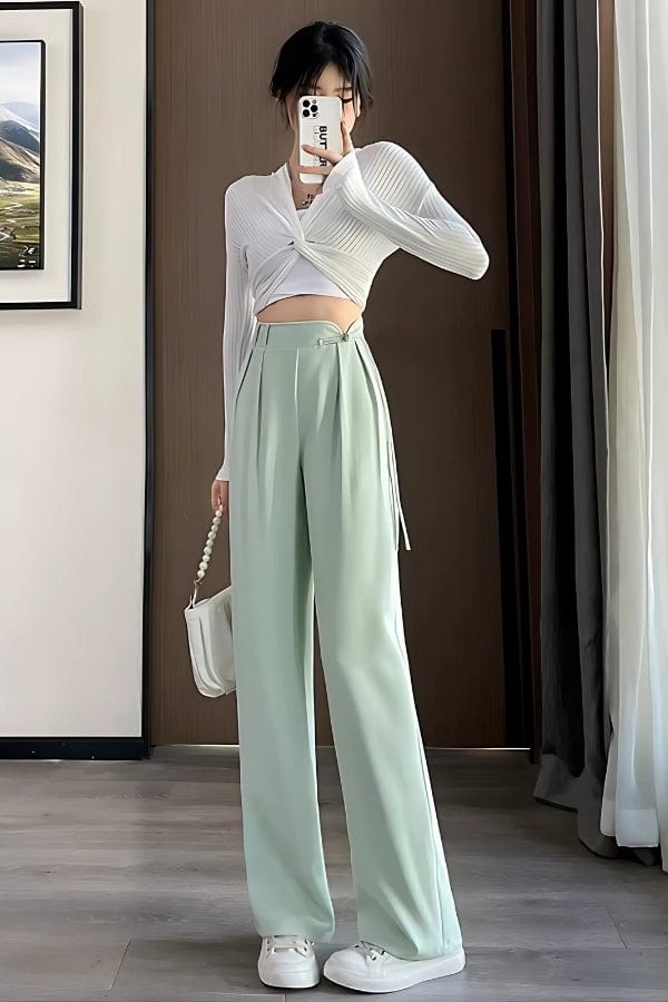 Pantalon Taille Haute Vert d'Eau