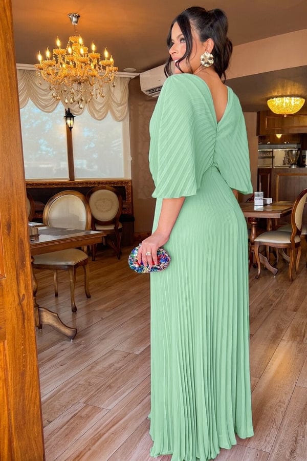 Robe Longue Plissée Vert d'Eau