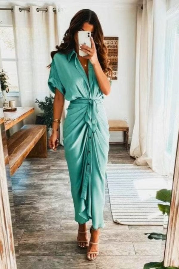 Robe Vert d'Eau à Col Chemise